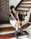 Two-Buckle Shirred Biker Boots