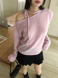 Clan Ribbon Strap Brushed Off Shoulder T-Shirt