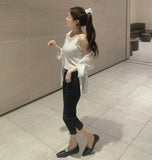 Hem Side Slit Capri Span Cotton Pants