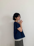 Cheatero Denim Layered Short Sleeve Blouse