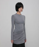 Asymmetrical Draped Mock Neck Dress