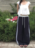 Deumyo Color Matching Track Nylon Banding Wide Pants