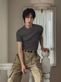Snug slim ribbed short sleeves