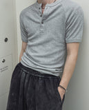 Logan Ribbed Muscle Fit Henley Neck Short Sleeve T-shirt