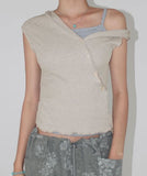 DIAGONAL BUTTON HOODED TOP