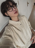 Lot cable button collar knit