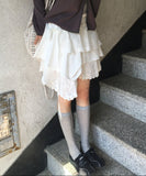 Shuha lace strap diagonal tiered skirt