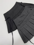 [Brushed Fabric] Noir Strap Pleated Mini Skirt