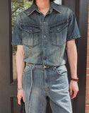 Terne pocket washing denim shirt