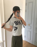 Neku Vintage Stripe Lettering Print Short Sleeve T-Shirt