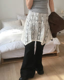 Dome lace see-through unbalanced layered midi skirt