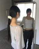 Ate frill punching see-through cardigan