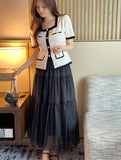 Miel Chiffon Pleated Tiered Long Skirt
