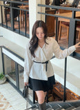 Nels Stripe Frill Collar Blouse (Belt Set)