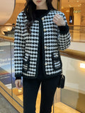Teshu Color Matching Wing Check Knit Jacket Cardigan