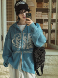 Galaxy lettering hooded zip-up knit