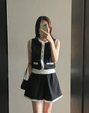 Mardi Color Matching Boucle Knit Sleeveless Banding Shorts Set