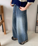 Lauming washing ankle length wide denim pants
