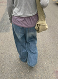 Garange Foldover Low Washing Wide Denim Pants