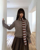 Moin wool V-neck loose button long sleeve knit