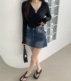 Back Pocket Point A-line Denim Skirt Shorts