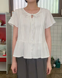 Domuri Ribbon Seersucker Short Sleeve Blouse