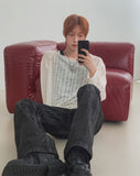 [PLAN MADE/MADE] Slant Snap Damaged Knit