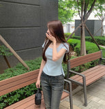 Back Ribbon Point Cut Waist Narrow Summer Knit