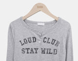 Quind Lettering Button Long Sleeve T-Shirt
