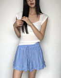 Lina Heartneck Punching Cap Sleeve Shirring Short Sleeve T-Shirt