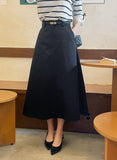 Tyne Cotton Two-Button Flare Long Skirt