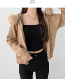 Two-Way Fur Hood Slim Fit Knit Zip-Up