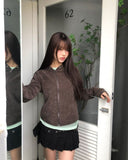 Hion high neck button hooded zip-up