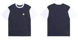 Flower Dot Embroidery Color Matching Short Sleeve Tee