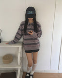 Woven Stripe Button Collar Knit