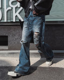 Dusty damage wide denim pants