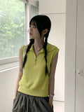 Miut Linen Twist Collar Half Zip-up Vest