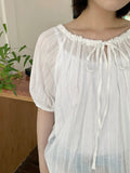 Kekoi Ribbon Puff Short Sleeve Blouse