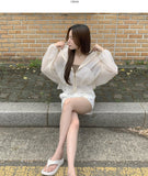 See-through High-Neck Lovely Frill Crop Summer Windbreaker