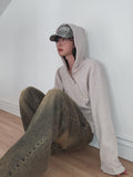 Resin diagonal zipper hoodie