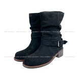 Real suede belt middle boots