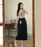 Span Summer Banding Back Slit Cotton Long Skirt