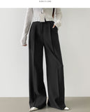 Hidden Banding Pin Tuck Long Wide Span Slacks Pants