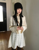 [MADE] Flute Ribbon Strap Punching Waves Knit One Piece