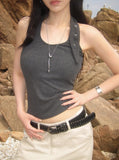 [MADE] Pyoli Eyelet Halter Ribbed Sleeveless