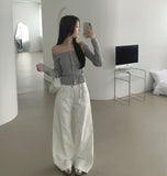 Wide Banding 4-Season Side Cut Cotton Pants