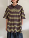 [unisex] Molpory Stripe Collar Short Sleeve Tee