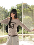 Nell Number Print One Off-Shoulder Long-Sleeve T-Shirt