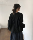 Mayo diagonal button wool round knit