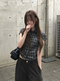 Wino String Check Short Sleeve Shirring Shirt